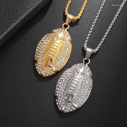 Pendant Necklaces Men's And Women's Fashionable American Football Fully Inlaid Zircon Necklace Hip-Hop Trend Casual Sports Style Jewelry