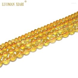 Loose Gemstones Fine Natural Citrine Beads Yellow Quartz Stone For Jewellery Making Diy Necklace 6/ 8/10/12mm 15"