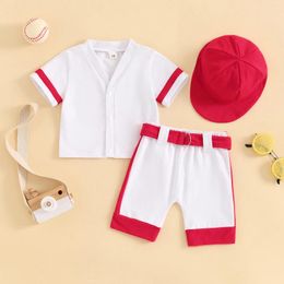 Clothing Sets CitgeeSummer Born Baby Boys Baseball Outfits Short Sleeves T-Shirt And Elastic Shorts Cap Set Clothes