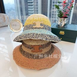 CELIES Sun hat Triumphal Arch 23 Spring/Summer New Contrast Colour Grass Knitted Fisherman Hat with Large brim Protection Fashion Light Luxury Style Minimalist Straw