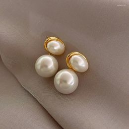 Dangle Earrings Minar Elegant Double Imitation Pearl Hanging For Women Femme Gold Plated Alloy Statement Party Holiday Jewellery