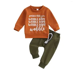 Clothing Sets Pudcoco Toddler Boys Thanksgiving Outfits Letter Print Long Sleeve Sweatshirts Solid Color Pants 2Pcs Fall Clothes Set 0-3T