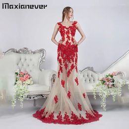 Party Dresses Maxianever Red Lace Applique Sheath Prom Dress See Through Long Evening Gown Elegant For Women Vestidos De Novia