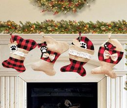Dog Bone Christmas Stockings Gift Bag Bone Fish Shape Plaid Hanging Stocks Xmas Tree Decoration Candy Bag HHA15765985734