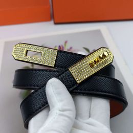 Belt For Women Designer Luxury Belts Simple Graceful Waistband For Dresses Thin Small Metal Diamond Lock Buckle Smooth Leather Belt 1.8cm