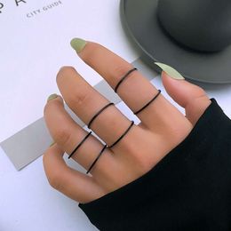 New Black Creative Personalized Plain Joint Ring Set of 6 Pieces