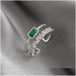 クラスターリングHuitan Korean Style double layer Finger Ring for Green CZ Geometric Shape Fashion Versatile Opening 2023 Jewelry D DHX30