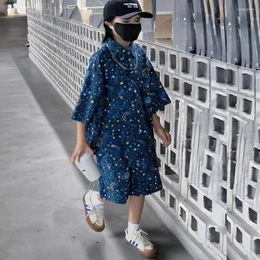 Clothing Sets Boys' T-shirt Shorts Two Pieces Summer Suit Korean Version Blue Starry Sky Style Children's Button Shirt Cool Fashion