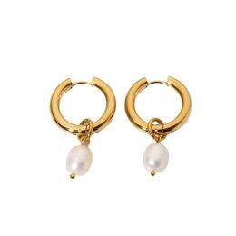 Elegant French Vintage Hoop Earrings Luxurious Round Pearl Ear Drops with 18k Gold Plating