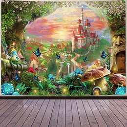 Tapestries Dream Castle Wonderland Forest Mushroom Wall Hanging Fairy Kingdom Tapestry Decorated Bedroom Living Room