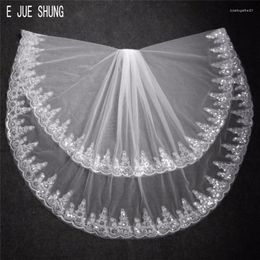 Bridal Veils E JUE SHUNG Romantic Short Wedding Veil Two Layer Applique Edged With Comb Veu De Noiva Accessories