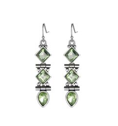 New Green Quartz Long Paragraph Chandelier Earrings LuckyShine Retro Silver Geometric Earrings Wedding Fashion Jewellery for Women5617983