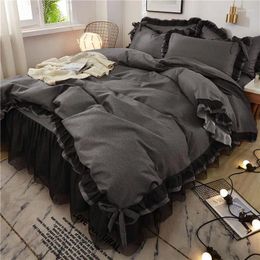 Bedding Sets 4pcs Solid Color Set Lace Bed Sheet Ruffle Flat Princess Skirt Spread Soft Cover Cotton Quilt