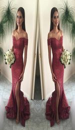 Red Sequined Mermaid Evening Dresses With Short Sleeve Off The Shoulder Side Split Long Party Dress 2019 Formal Plus Size Prom Gow5442637