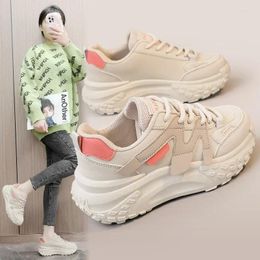 Casual Shoes 2024 Spring And Autumn Color Matching Daddy Thick-soled Leather Streets Wear-resistant Womens Sneakers Students