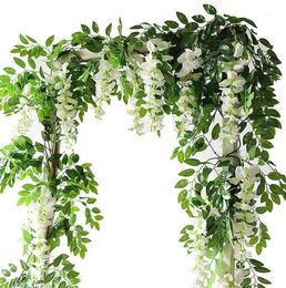 Flower String Artificial Wisteria Vine Garland Plants Foliage Outdoor Home Trailing Flower Fake Hanging Wall Decor 7ft 2m17829267