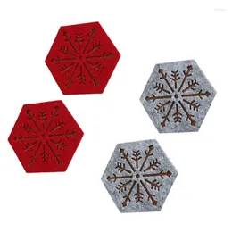 Table Mats 4 Pcs/set Christmas Snowflake Placemats Cloth Hexagonal Heat Insulation Home Po Props Kitchen Accessories