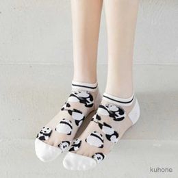 Socks Hosiery Casual Black White Woman Socks Animal Cartoon Cute Crystal Silk Socks Panda Print Summer Sexy Lace Mesh Fishnet Ankle Boat Socks