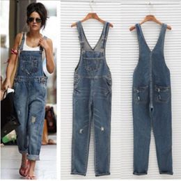 Women's Jeans 2024 Spring Autumn Ripped Denim Overalls Casual Spaghetti Strap Straight