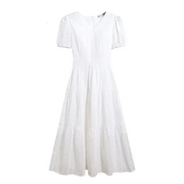 French Vintage Vneck Gentle Long Slim Lace White Embroidered Dress 240415