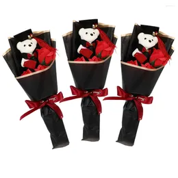 Decorative Flowers 3 Pcs Graduation Bouquet Gifts Her 2024 High School Luxury Decor Flower Bear Soap Birthday Basket Women Mini Thanks