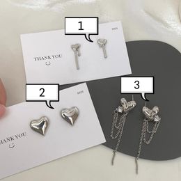 Stud Earrings Love Tassels Zircon Heart For Women Korean Fashion Versatile Simple Jewellery