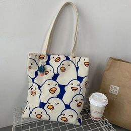 Shopping Bags Cute Cartoon Pattern Canvas Student Tote With Handle Reusable Top-Handle For Christmas Gift