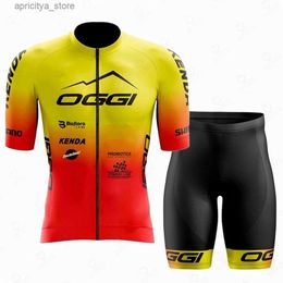 Cycling Jersey Sets Yellow Red Oggi Cycling Jersey Set Men Summer Bike Clothing Bib Shorts Seve Breathab Suit Gel Mtb Ropa Ciclismo Uniform L48