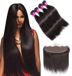 Cuticle Aligned Brazilian Straight Hair Lace Frontal with Bundles Unprocessed 8A Virgin Hair 13x4 Frontal with 3 Bundles Weave3716070
