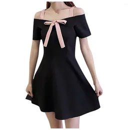 Casual Dresses Fashion Women Bow Off Shoulder Short Sleeve Knee Length Camisole Dress Formal Occasion Evening Loose Women'S