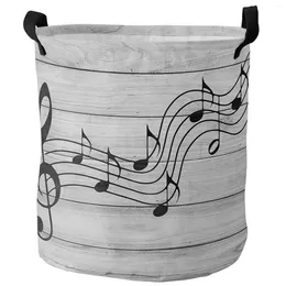 Laundry Bags Wood Grain Musical Black Note Dirty Basket Foldable Waterproof Home Organiser Clothing Kids Toy Storage