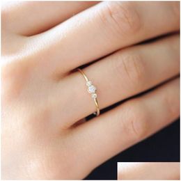 Cluster Rings Factory Wholesale Thin Band Gold Filled Three Cz Stone Delicate Minimalist Dainty Girl Women Simple 925 Sterling Sier Dr Dhhjq