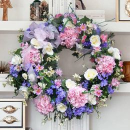 Decorative Flowers QWE123 Colourful Wreath Spring Door Decorations Wall Hanging Ornament Artificial Flower Garland For Christmas Home Decor