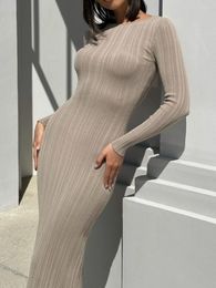Casual Dresses Fashion Women Knit Dress Long Sleeve Crew Neck Solid Ribbed Slim Fit Fall Club Street Style S M L