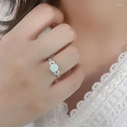 Cluster Rings 2024 Fashionable European And American S925 Sterling Silver Natural Zircon White Opal Ring With Round Shape For Women