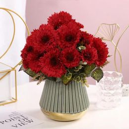 Decorative Flowers Artificial Sunflower Bouquet Silk Red Fake Flower DIY Wedding Centrepieces Party Desktop Home Interior Decoration