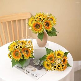Decorative Flowers Artificial Flower 5 Heads Sunflower Bunch Wedding Party Home Decoration Fake DIY Bride Bouquet Pography Props