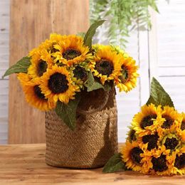 Decorative Flowers Artificial Flower Arrangements In Vase 6PCS Sunflower Long Stem Silk Sunflowers Baskets Outdoor