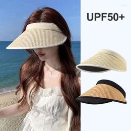 Wide Brim Hats Summer Straw Sun Hat Women Outdoor Sunscreen Empty Top Cap Female UV Protection Visor Caps