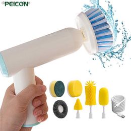 Cleaning Brushes Electric Cleanin Brush 7in1 Multifunctional Wireless Electric Rotary Brush for Kitchen Bathroom Household Cleanin Machine L49