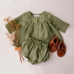 Shorts Baby Girl Clothes Set 024M Long Sleeve Baby Dress+Baby Shorts Cotton White Green Pink Autumn Cute Infant Baby Girl Outfits