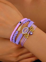 Charm Bracelets HI MAN Original Hand-knitted Purple 4-piece Set Bracelet Woman Personality Creative Accessory High Quality Gifts