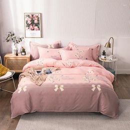 Bedding Sets Classic Set Pure Cotton Brushed Pink Flowers Cover Pillow Case Bed Sheet Striped Plaid Home Soft Comfortable