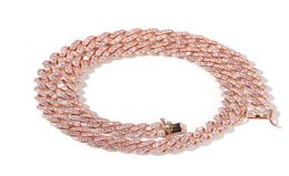 9mm Iced Out Women Chains Choker Necklace Rose Gold Metal Cuban Link Full With Pink Cubic Zirconia Stones Chain Jewelry9433518