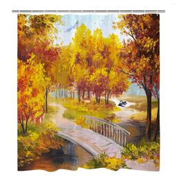 Shower Curtains Waterproof Curtain Forest Tree River Print Bathroom Decor