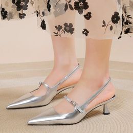 Dress Shoes Fashionable Pointed Toe Women's Sandals 2024 Summer Outdoor Elegant Silver Sexy Versatile -selling Large Size 42 Women