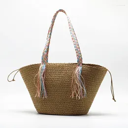 Shoulder Bags Fashionable Paper Straw Woven Bag Single Colourful Ribbon Beach Commuting Handbag