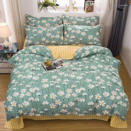Bedding Sets Home Set Spring Summer Flower Duvet Cover Pastoral Style Teen Green Plaid Bed Linen Sheet Daisy 4pcs