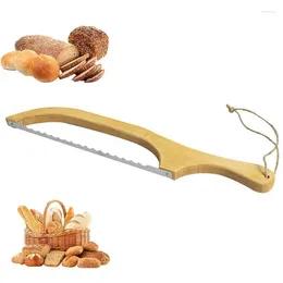 Baking Tools Bread Bow Cutter Serrated Bagel Stainless Steel Sourdough Slicer Portable Cutting Tool With Bamboo Handle