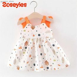 Girl's Dresses Summer Baby Girls Dress Plant Print Strap Wings Lovely Daily Dress Y240415Y240417Y75U